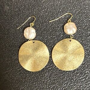 Elegant Gold and Pearl Like Bead Dangle Earrings